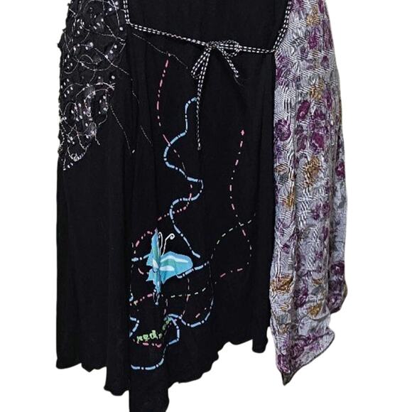 Forla Paris Patchwork Butterfly Asymmetrical Y2K Dress Size M Boho Whimsygoth - Picture 4 of 8
